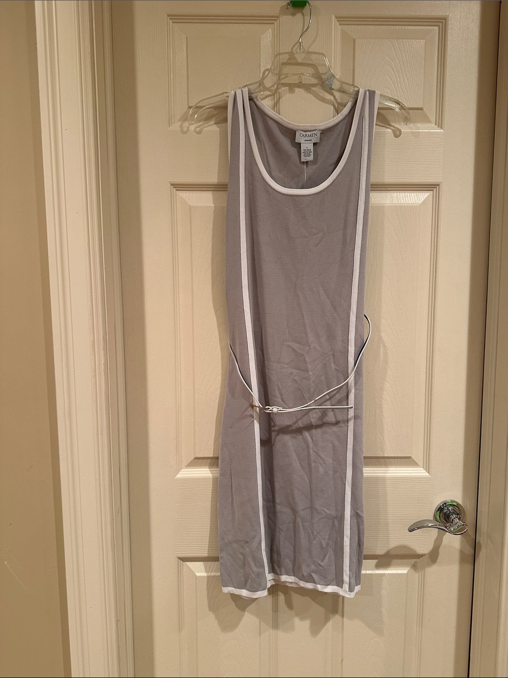 Gray Tank Dress with White Trim